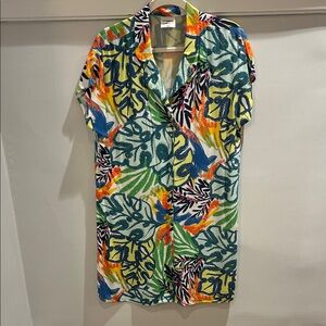 Colorful Tropical Print Button-Front Dress